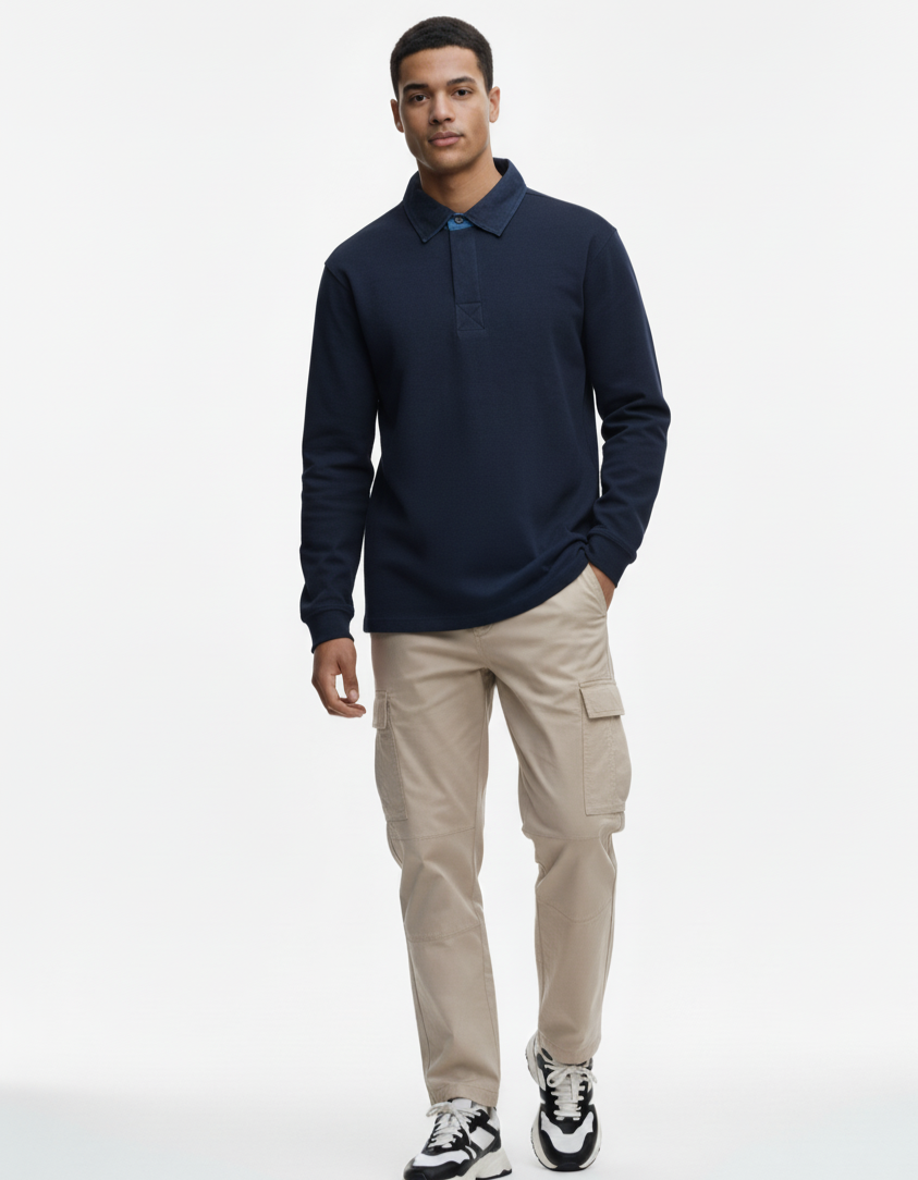 Polo a Coste in Cotone Biologico - Blue Navy | Shenty