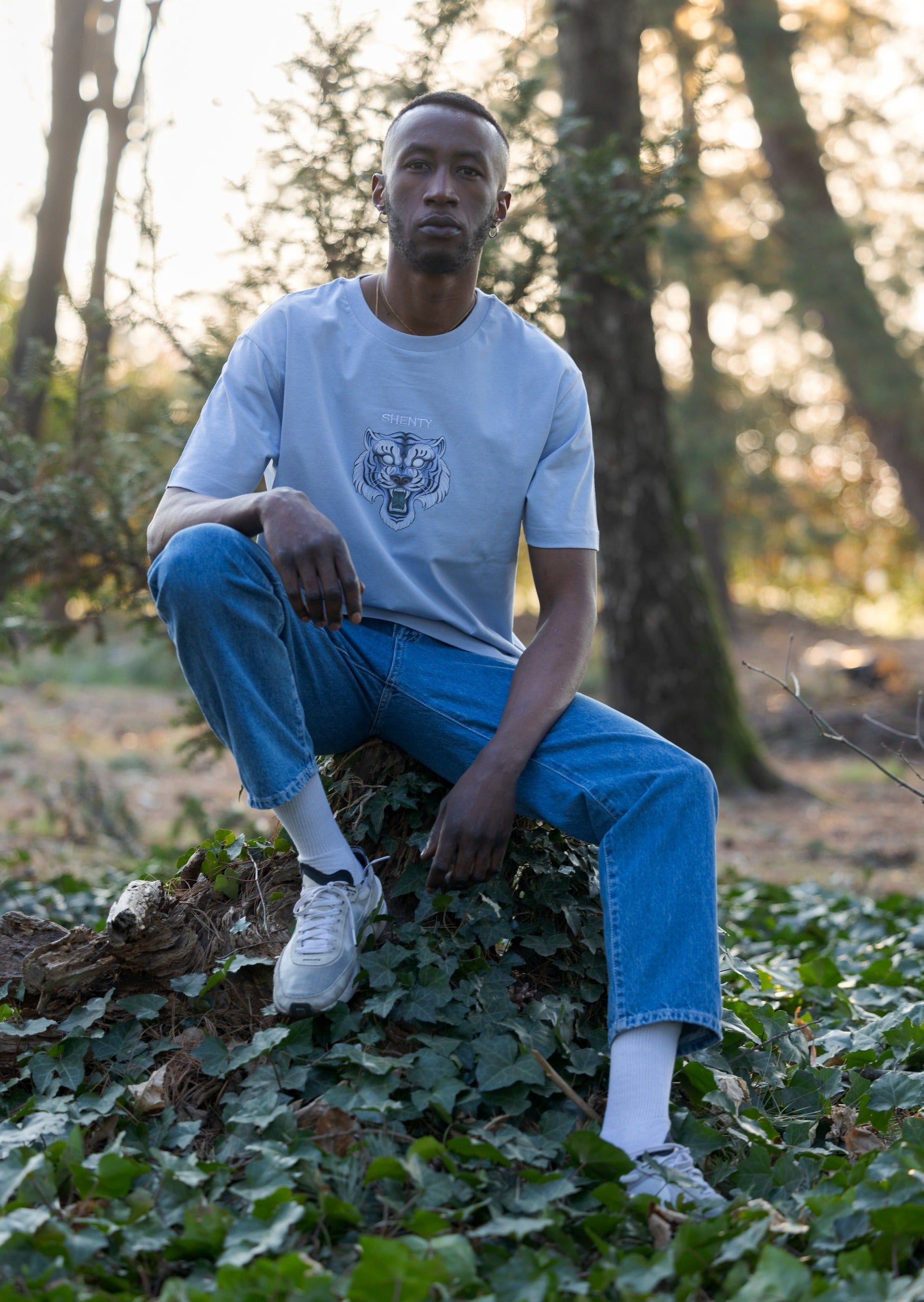 T-shirt cotone organico azzurra Tigre 2