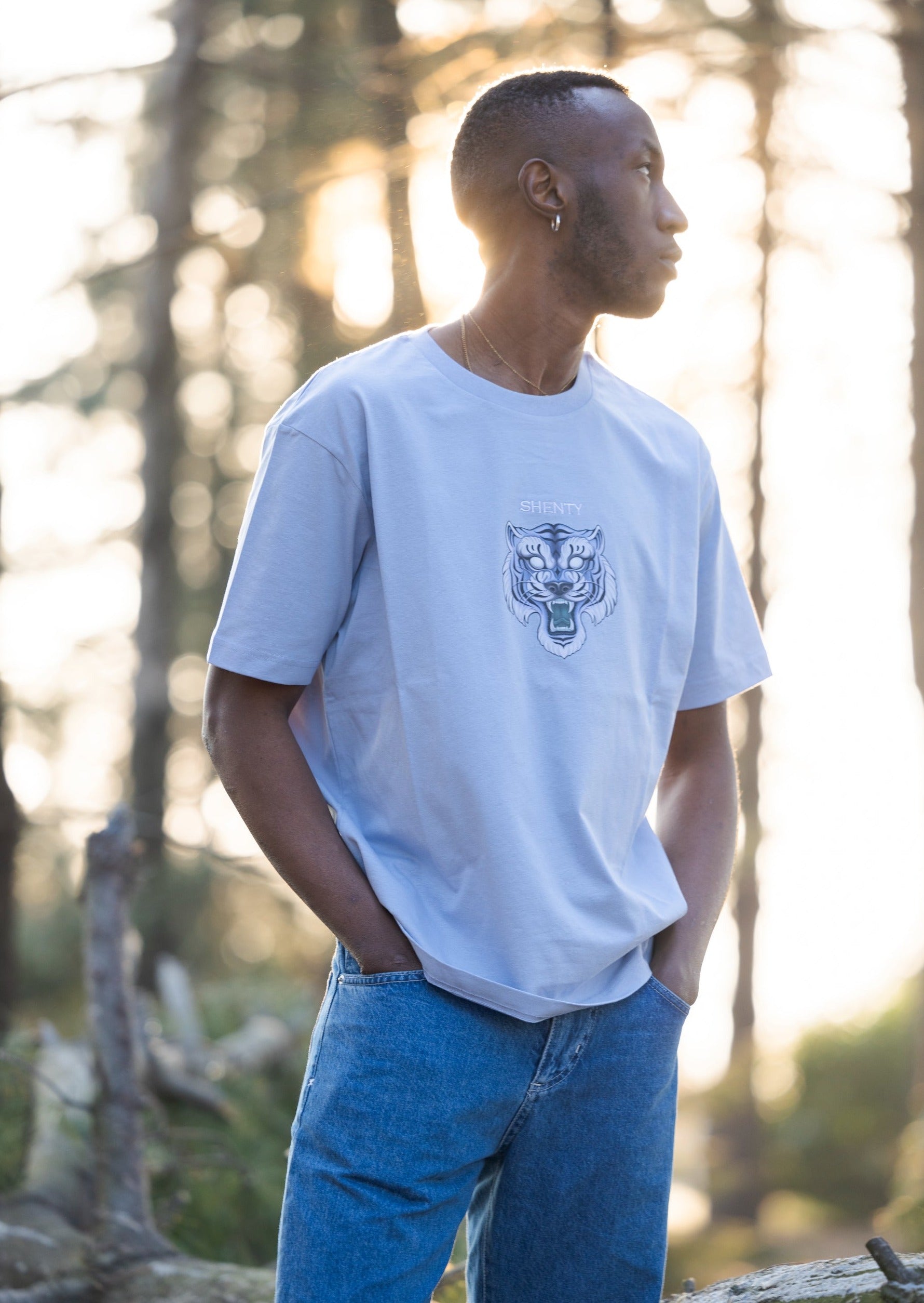 T-shirt cotone organico azzurra Tigre 1