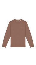 Felpa unisex girocollo, in cotone biologico terra di siena, con logo Shenty stampato.