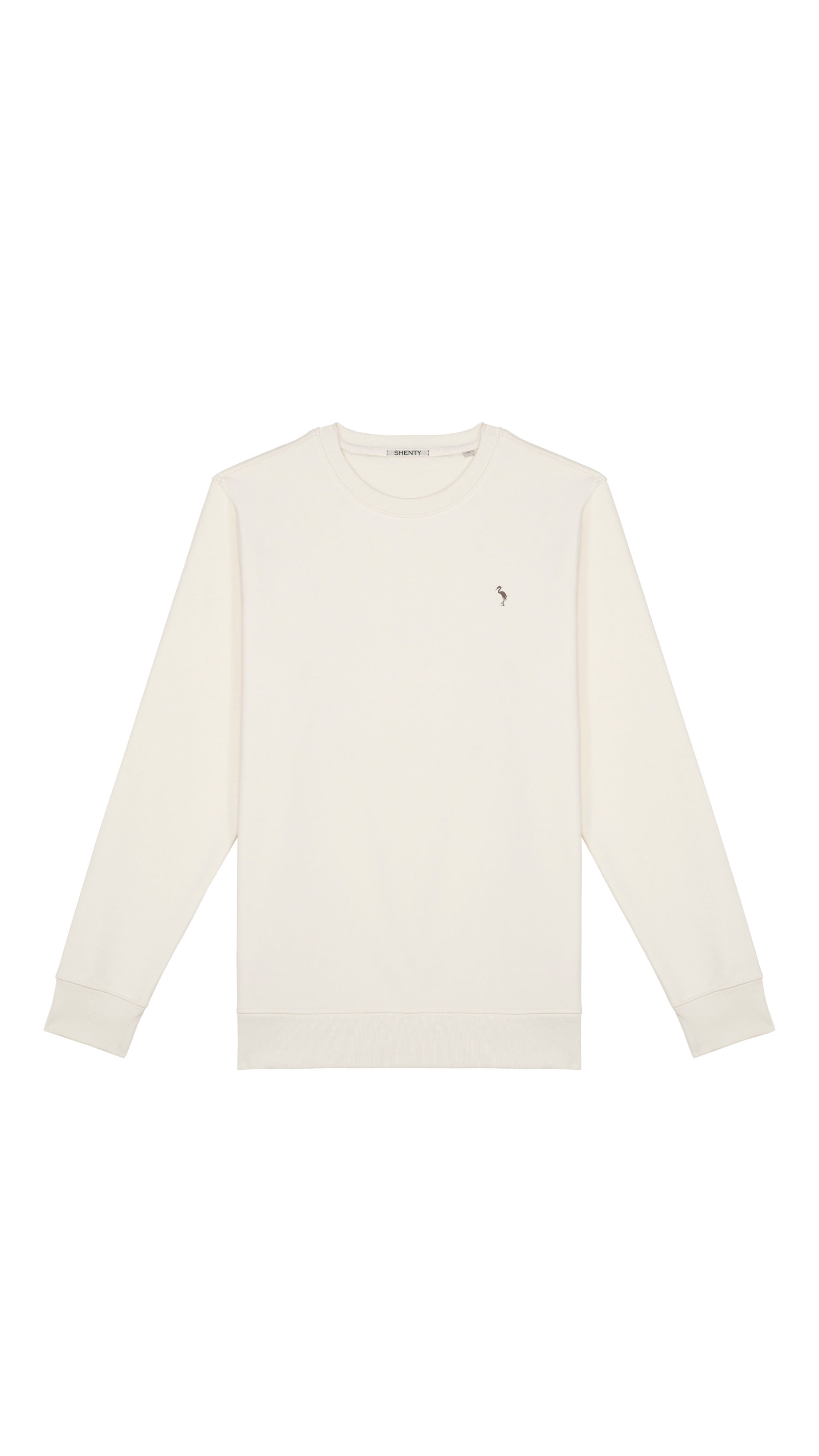 Felpa unisex girocollo, in cotone biologico avorio, con logo Shenty stampato.