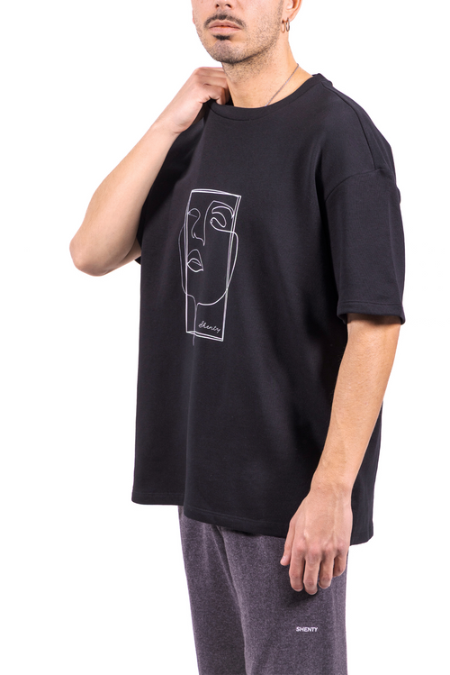 #16 T-shirt Oversized in Felpa "Volto Astratto"