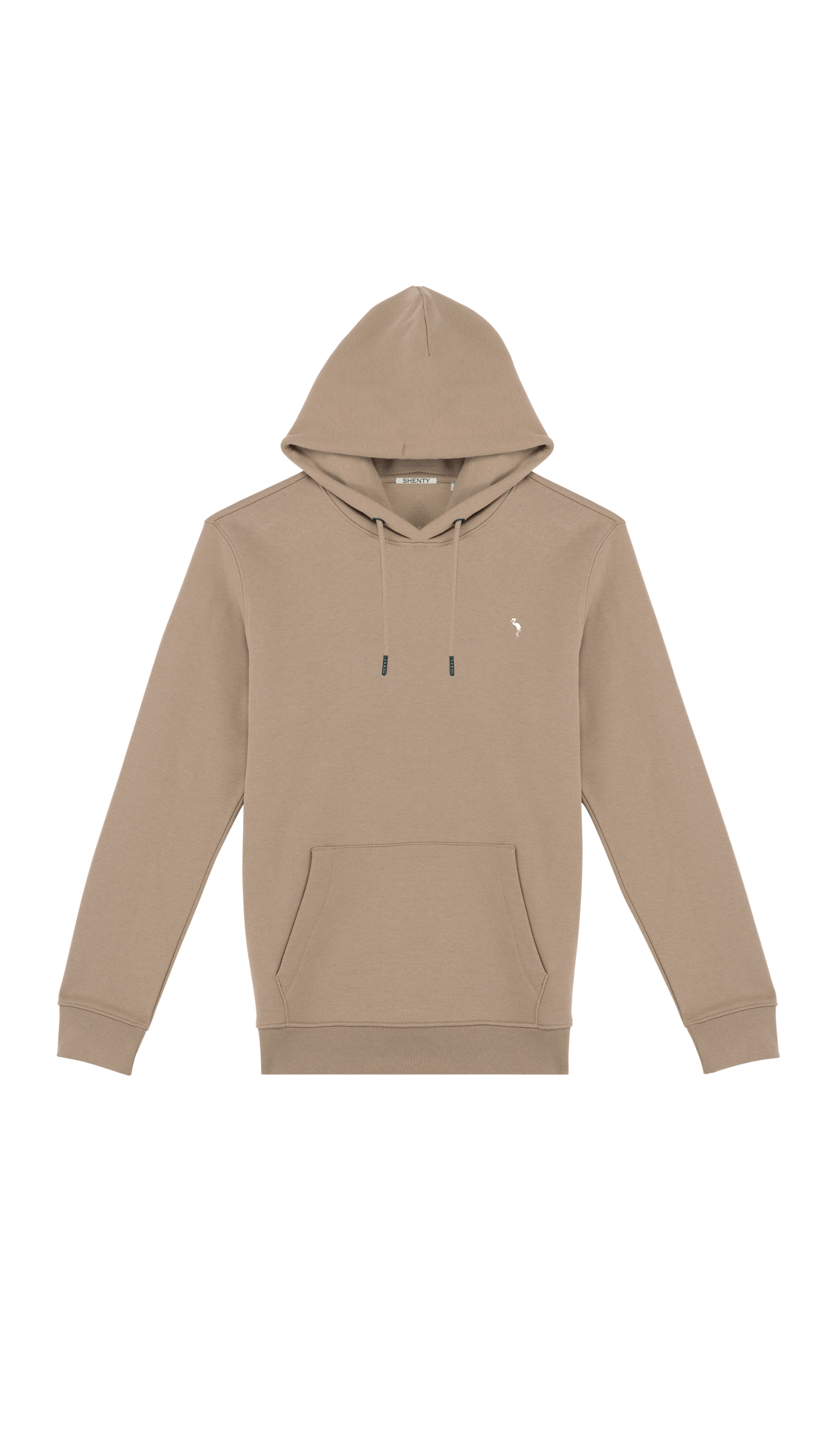 Felpa unisex con cappuccio, in cotone biologico deserto, con logo Shenty stampato.