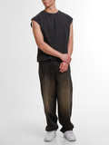 T-shirt Cropped  Bio senza maniche - Nero Slavato