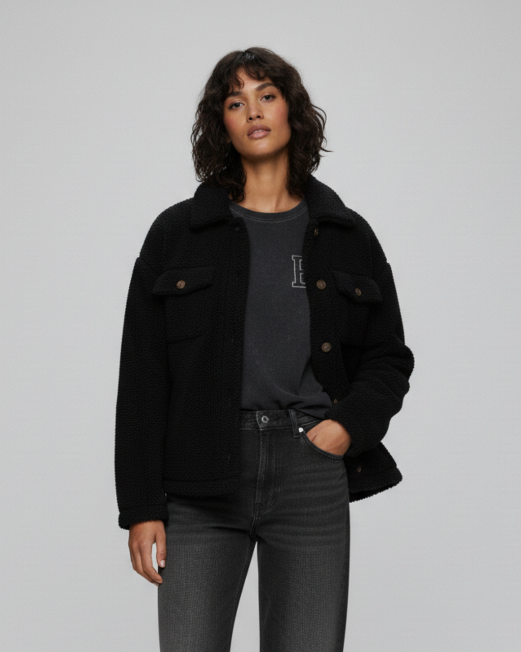Giacca in Sherpa riciclato - Nero | Shenty