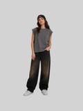 T-shirt Cropped  Bio senza maniche - Antracite Slavato