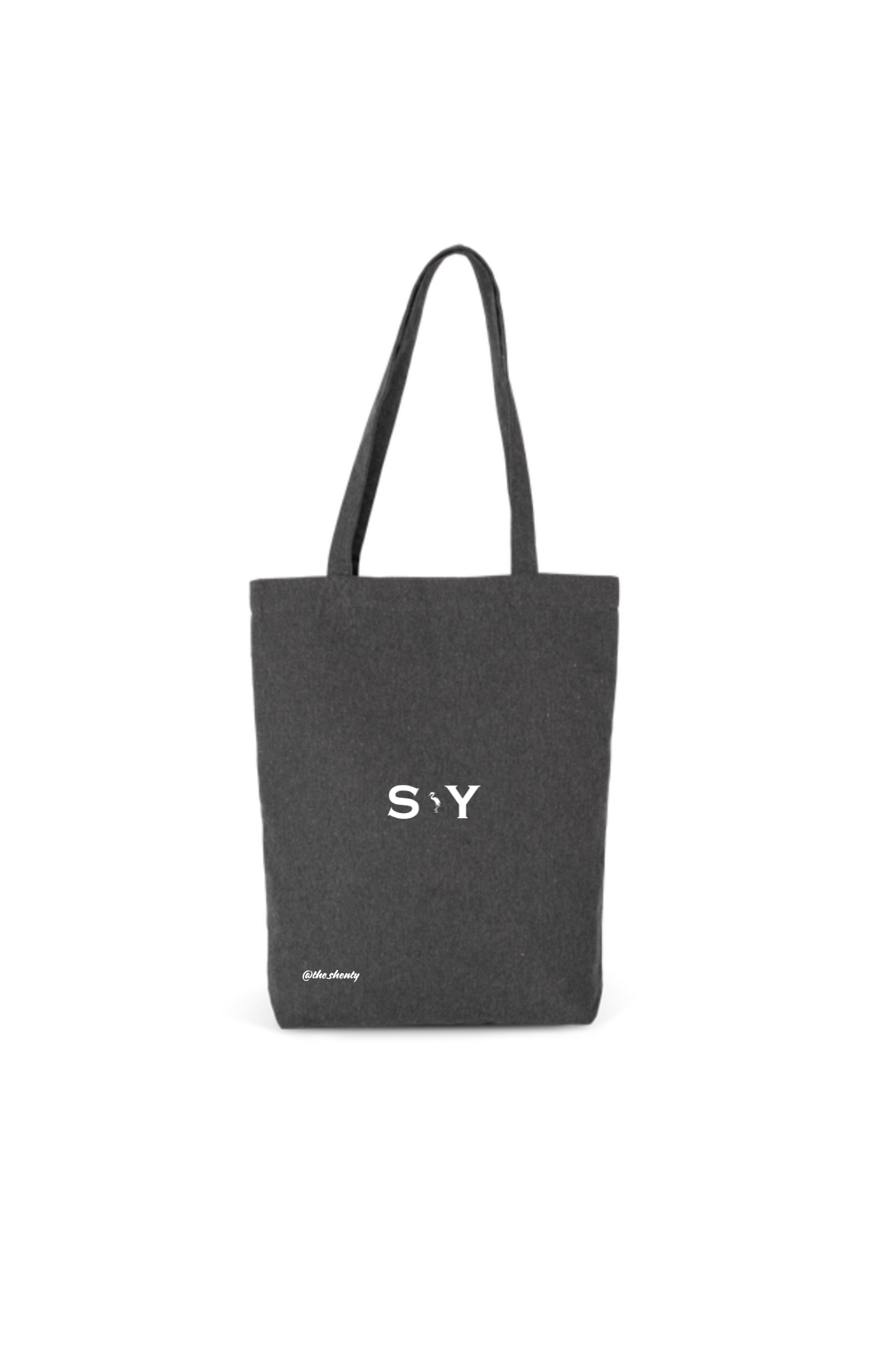 Re Tote bag  grigio scuro in cotone riciclato con logo Shenty stampato al centro
