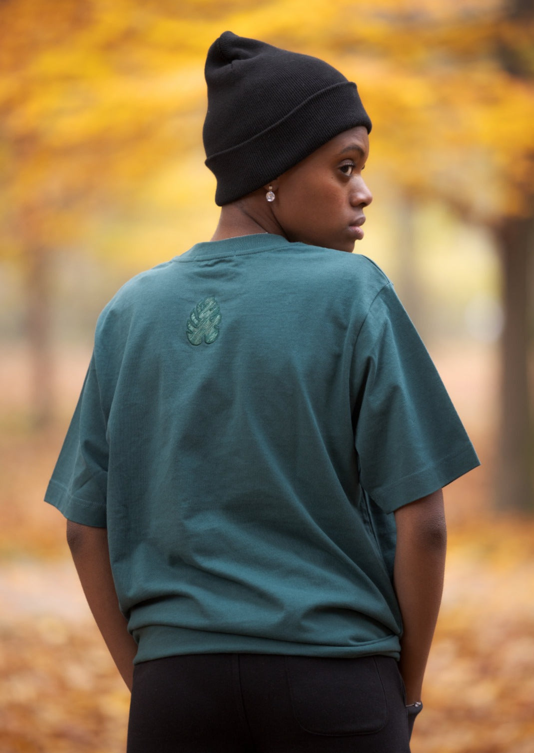 T-shirt cotone organico pesante foglia verde 7
